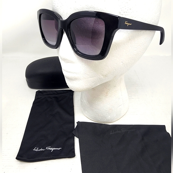 Salvatore Ferragamo Black Oversized Cat Eye Sunglasses Made In Italy Designer - Picture 2 of 12